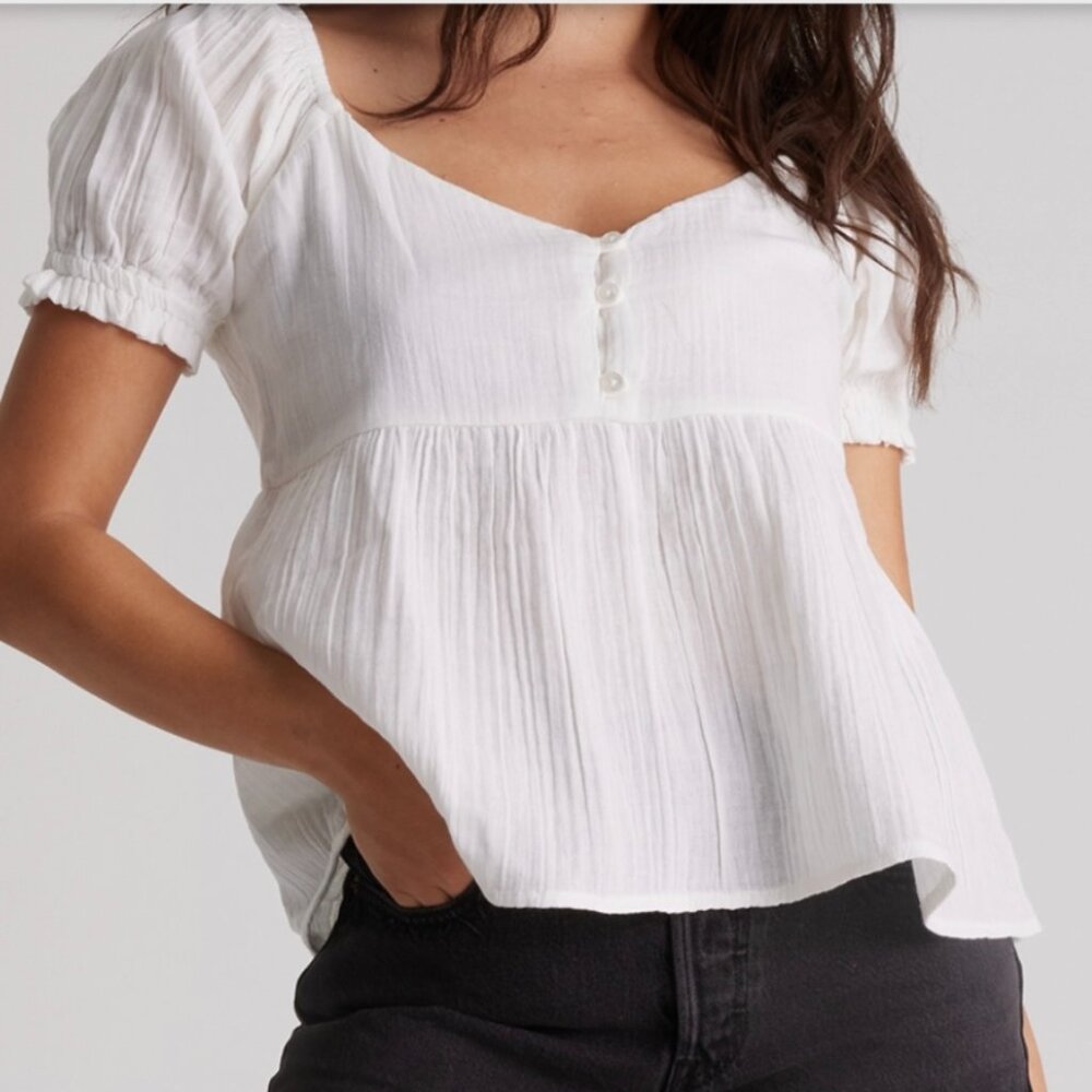Volcom A Full Out Babydoll Top Women’s Small Star White Double Gauze Cotton